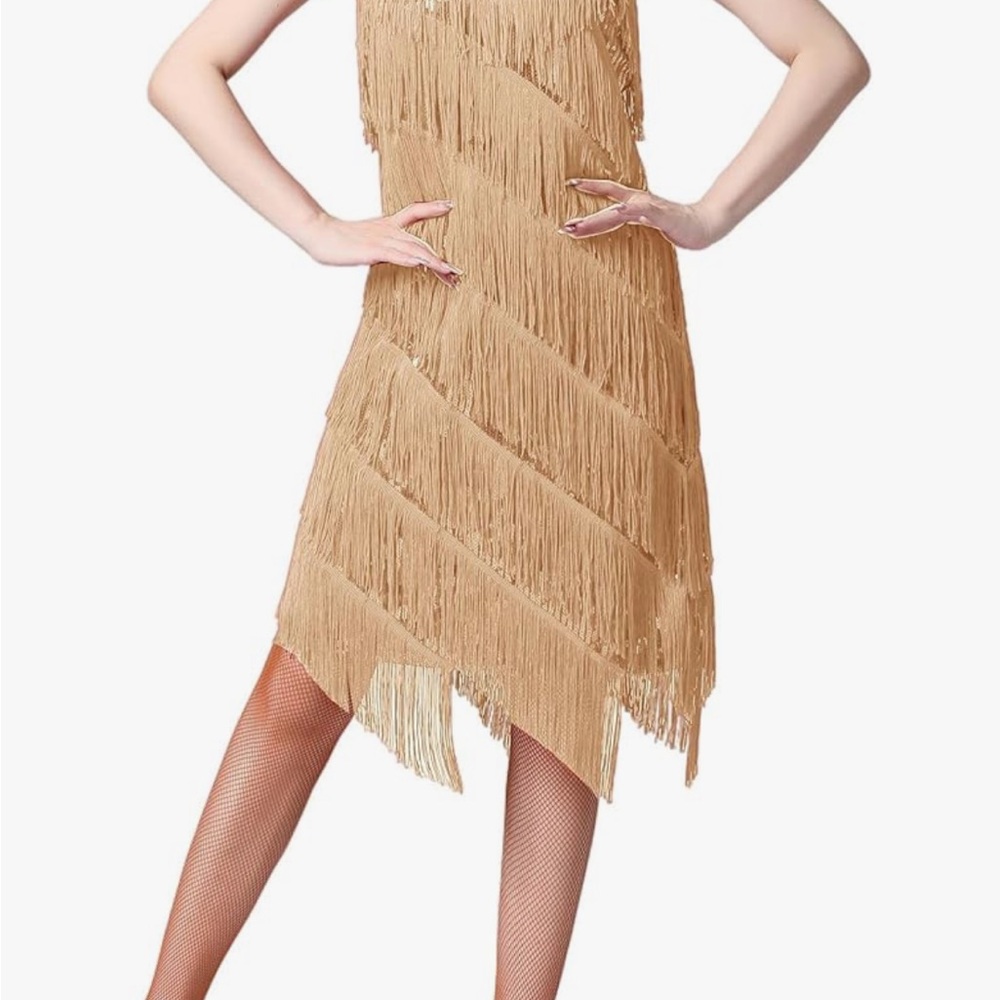 Elegant Fringe Tan Dress